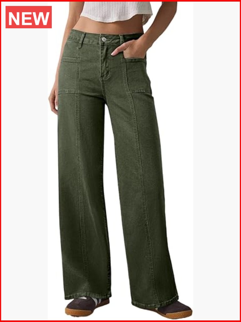Wide Leg High Waisted Stretchy Straight Leg Denim Pants